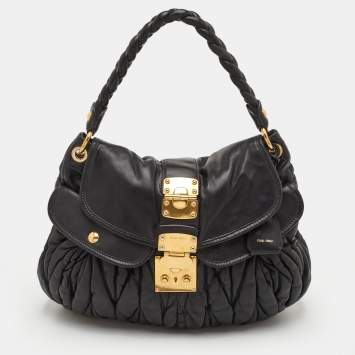 Pre Owned Miu Miu Coffer Black Matelasse Leather Hobo