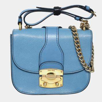 Pre Owned Miu Miu Blue Calf Leather Madras Crossbody Bag