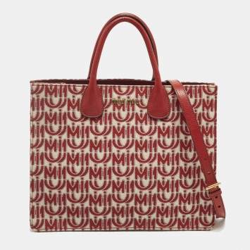 مملوكة مسبقًا Miu Miu Red Signature Jacquard and Leather Tote