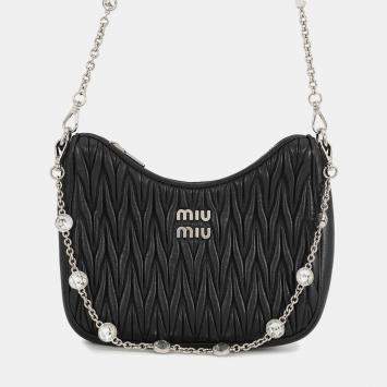 مملوكة مسبقًا حقيبة كتف سلسلة طريقتين جلد أسود ميو ميو ماتلاسية