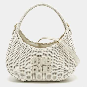 Pre Owned Miu Miu Wander White Wicker Hobo