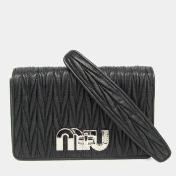 Pre Owned Miu Miu Matelasse Black Leather Chain Shoulder Bag 