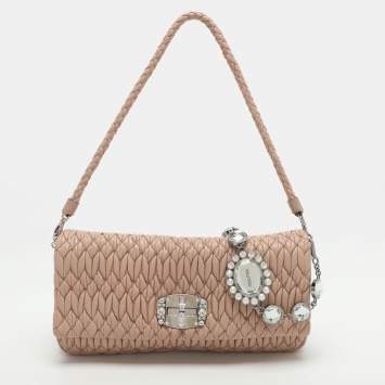 مملوكة مسبقًا Miu Miu Pink Matelassé Leather Crystal Flap Shoulder Bag
