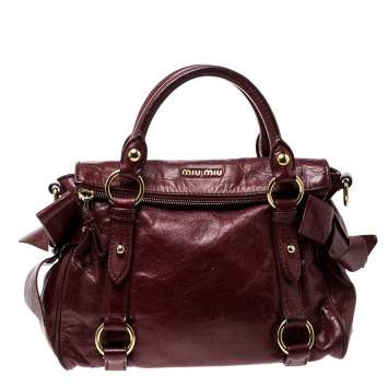 Pre Owned Miu Miu Red Vitello Lux Leather Bow Top Handle Bag