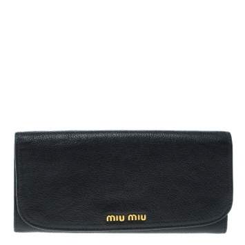 Pre Owned Miu Miu Black Leather Continental Wallet