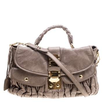 Pre Owned Miu Miu Beige Matelasse Lux Leather Coffer Hobo