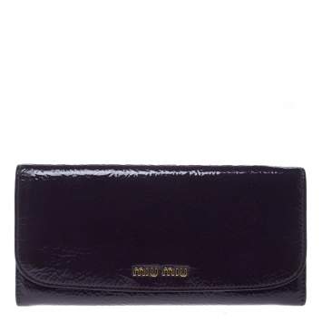Pre Owned Miu Miu Purple Patent Leather Continental Wallet