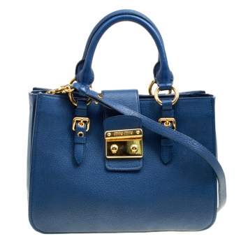 مملوكة مسبقًا Miu Miu Blue Pebbled Leather Madras Top Handle Bag