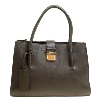 Pre Owned Miu Miu Military Green Madras Leather Top Handle Bag
