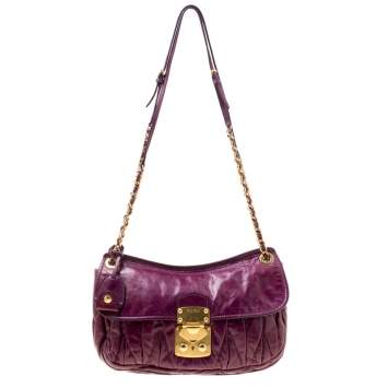 Pre Owned Miu Miu Purple Matelasse Leather Shoulder Bag