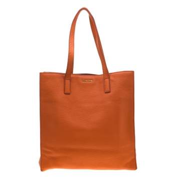 Pre Owned Miu Miu Orange Vitello Diano Leather Shopper Tote 