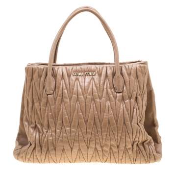 Pre Owned Miu Miu Beige Metalesse Leather Tote