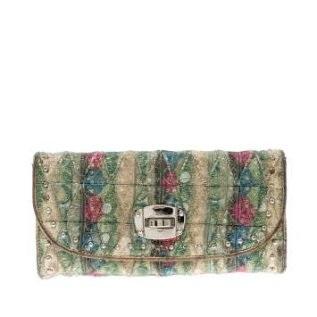 Pre Owned Miu Miu Multicolor Embellished Jacquard Wallet
