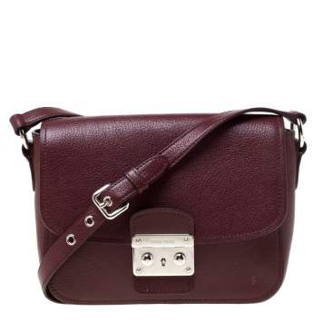 Pre Owned Miu Miu Burgundy Leather Madras Crossbody Bag 