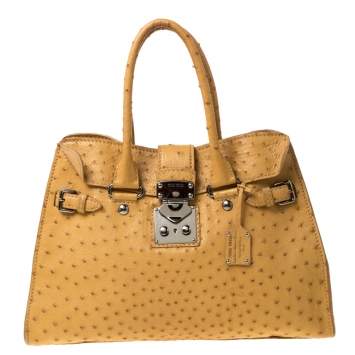 Pre Owned Miu Miu Yellow Ostrich Leather Special Edition 07/8 Tote