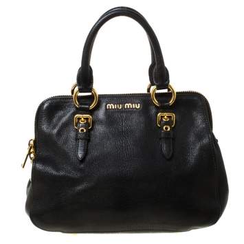 Pre Owned Miu Miu Black Textured Leather Satchel
