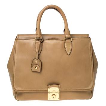 Pre Owned Miu Miu Tan Leather Flap Pocket Tote