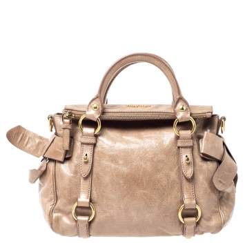 Pre Owned Miu Miu Light Brown Vitello Lux Leather Bow Satchel