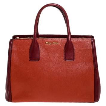 Pre Owned Miu Miu Bicolor Leather Madras Tote