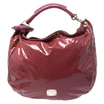 Pre Owned Jimmy Choo Light Burgundy/Purple Patent Leather and Python Trim Handle Sky Hobo