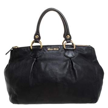 Pre Owned Miu Miu Black Leather Double Zip Large Tote