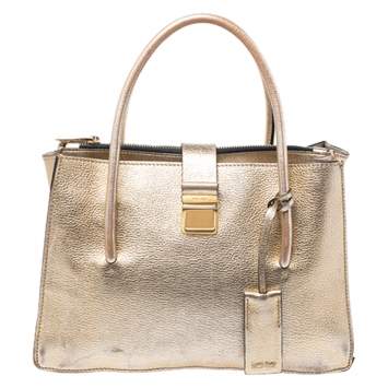 Pre Owned Miu Miu Gold Madras Leather Push Lock Tote