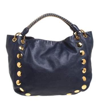 Pre Owned Miu Miu Blue Leather Studded Hobo
