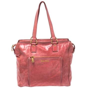 Pre Owned Miu Miu Coral Cracked Leather Satchel