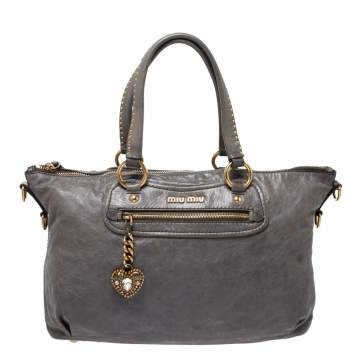 Pre Owned Miu Miu Grey Leather Charm Satchel