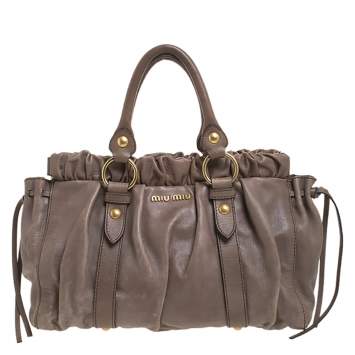 Pre Owned Miu Miu Khaki Matelasse Leather Satchel 
