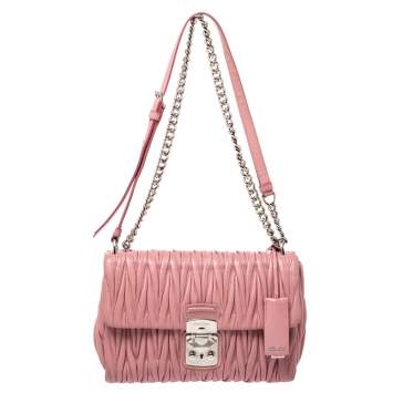 Pre Owned Miu Miu Pink Matelasse Leather Crossbody Bag