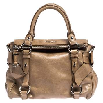 Pre Owned Miu Miu Light Brown Vitello Leather Bow Satchel