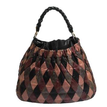Pre Owned Miu Miu Multicolor Patchwork Leather Harlequin Hobo