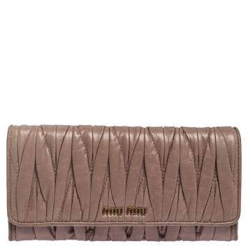 Pre Owned Miu Miu Old Rose Matelassé Leather Continental Wallet