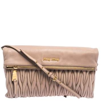 Pre Owned Miu Miu Pale Pink Matelasse Leather Fold Over Clutch Bag