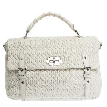 Pre Owned Miu Miu White Matelassé Leather Turn Lock Tote