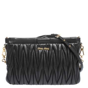 Pre Owned  Miu Miu Black Matelasse Leather Clutch Bag