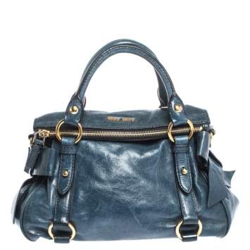 Pre Owned Miu Miu Blue Leather Bow Satchel
