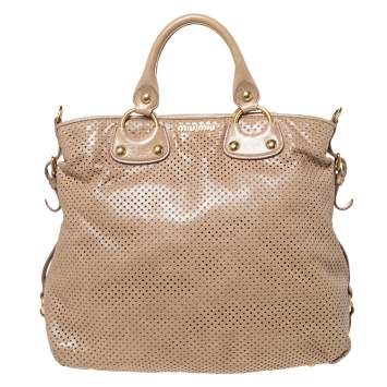 Pre Owned Miu Miu Beige Perforated Leather Tote