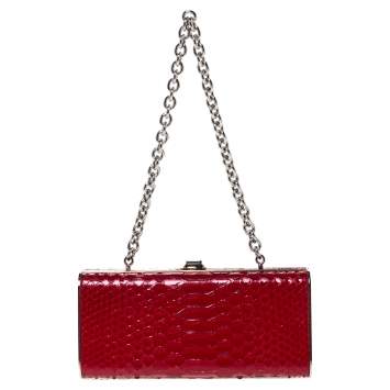 Pre Owned Miu Miu Red Python Box Chain Clutch