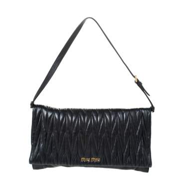 Pre Owned Miu Miu Black Matelasse Leather Flap Shoulder Bag