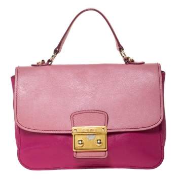 Pre Owned Miu Miu Bicolor Madras Leather Push Lock Flap Top Handle Bag