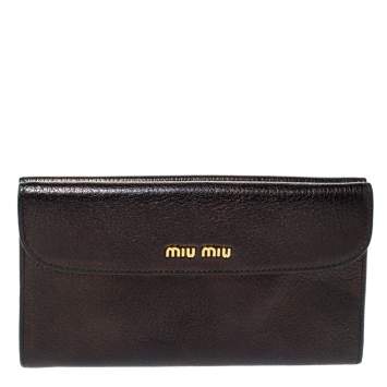 Pre Owned Miu Miu Black Leather Madras Flap Wallet