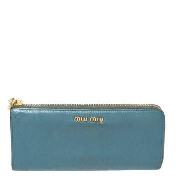 Pre Owned Miu Miu Blue Leather Zip Continental Wallet
