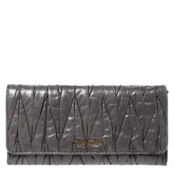 Pre Owned Miu Miu Grey Matelassé Leather Flap Continental Wallet