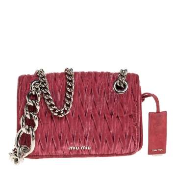 Pre Owned Miu Miu Pink Matelassé Velvet Small Club Shoulder Bag