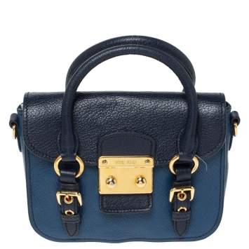 Pre Owned Miu Miu Blue Leather Madras Flap Crossbody Bag