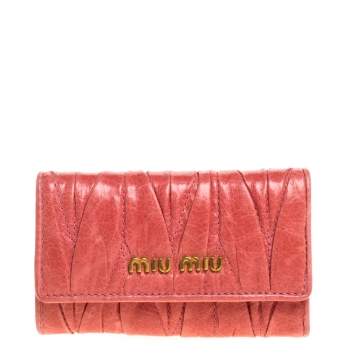 Pre Owned Miu Miu Coral Orange Matelassé Leather Key Holder