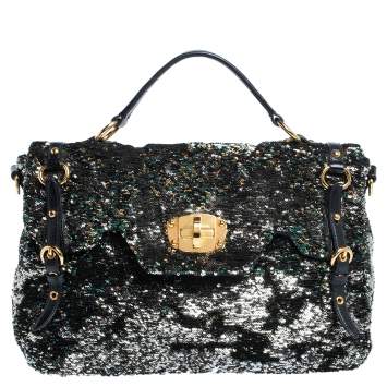 Pre Owned Miu Miu Multicolor Paillette Sequins Turnlock Top Handle Bag