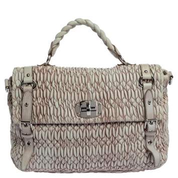 Pre Owned Miu Miu Cream/Old Rose Matelassé Leather Turn Lock Tote